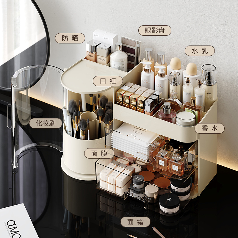 Cosmetics Storage Box, High-Looking Desktop Dressing Table, Lipstick Mask, Makeup Brush, Skin Care Product Drawer-Type Storage Rack