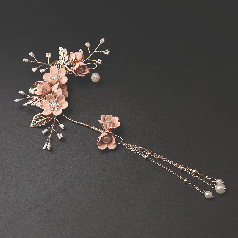 Bridal headdress pink and white flower earrings accessories combination of colorful bridal wedding dinner set ear rings