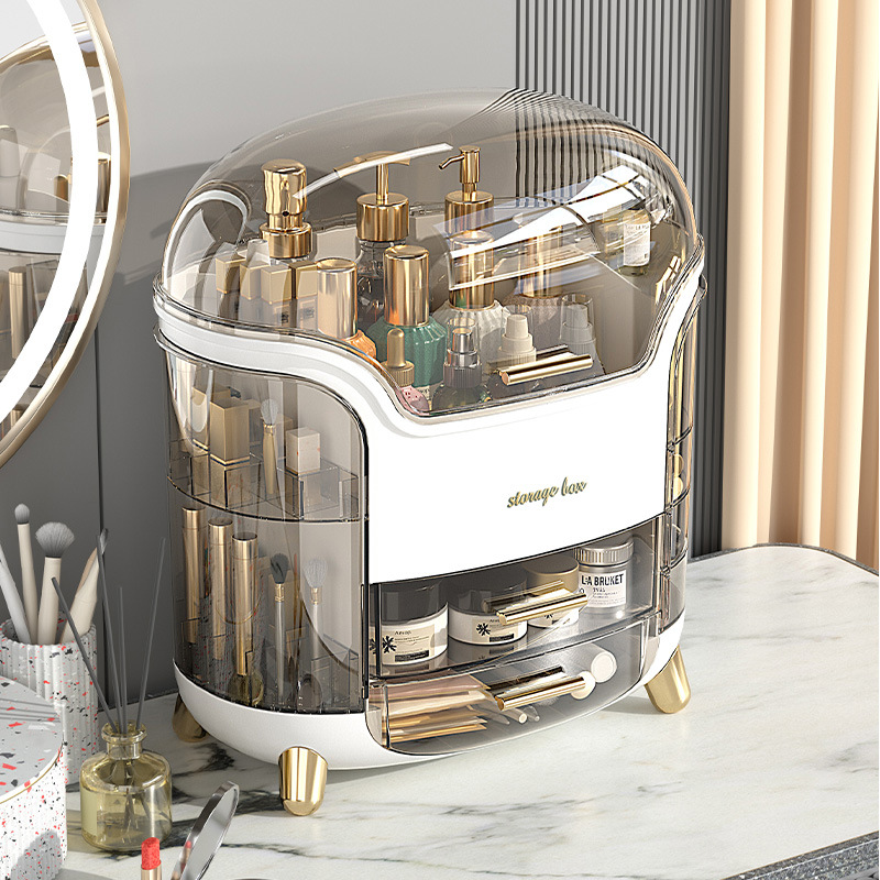 Cosmetics Storage Box, Beauty Large-Capacity Desktop Skin Care Product Compartment Storage Box, Lipstick Powder Brush Dust-Proof Storage Rack