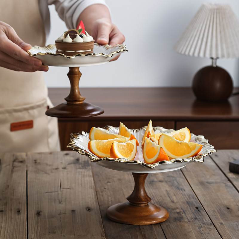 Wooden tall fruit plate bread plate dessert cake display stand dining table tray