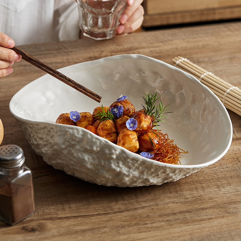 Rock pattern shell top-grade dinner plate, household ceramics, luxury large steamed fish soup hotel tableware tray.