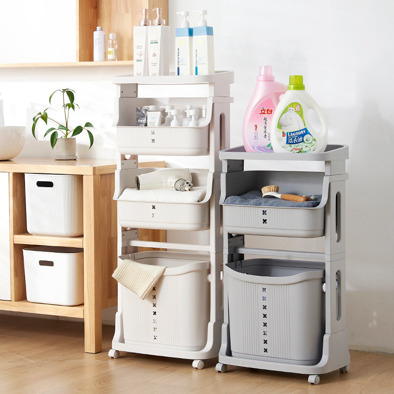 Dirty Clothes Basket Multi-layer Kitchen Bathroom Dirty Clothes Basket Toilet Trolley Storage Rack Floor Laundry Storage Rack Plastic