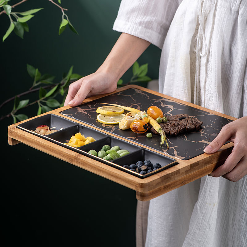 Restaurant pizza snack plate square ceramic plate creative gold pattern Western steak plate