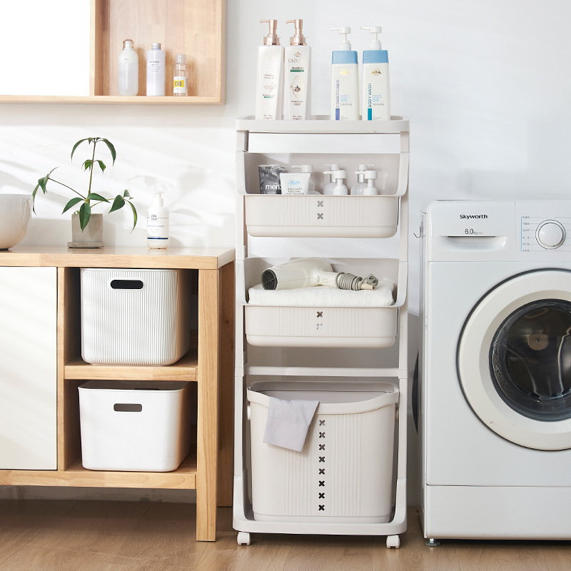 Dirty Clothes Basket Multi-layer Kitchen Bathroom Dirty Clothes Basket Toilet Trolley Storage Rack Floor Laundry Storage Rack Plastic